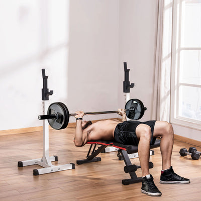 HOMCOM Heavy Duty Weight Bar Barbell Squat Stand Barbell Rack Spotter, for Home, Gym - Black 