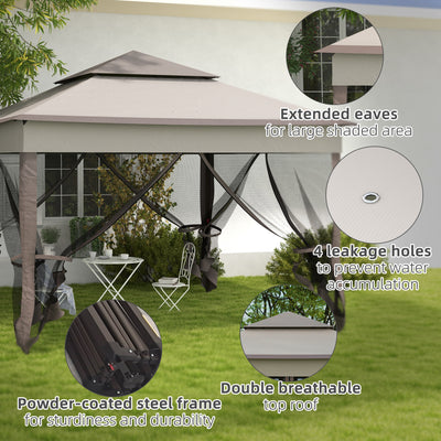 Outsunny 3.25 x 3.25m Deluxe Metal Gazebo, with Curtains - Brown and Grey 