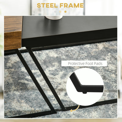 HOMCOM Coffee Table Set of 2, Industrial Nesting Table with Steel Frame and 8cm Thick Tabletop, Sofa Side End Table for Living Room, Rustic Brown 