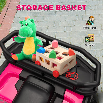 AIYAPLAY 12V Kids Electric Ride on ATV, Battery Powered Quad Bike w/ Spring Suspension, Forward Backward, Storage Basket - Pink 