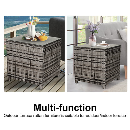Outsunny Square PE Rattan Garden Table, with Glass Table Top - Grey 