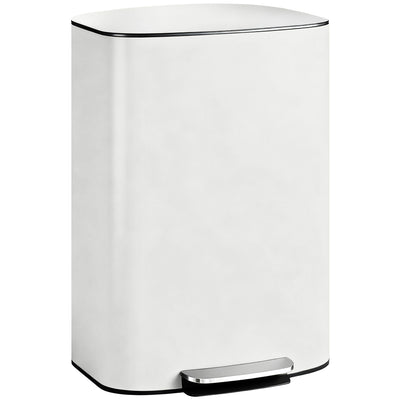 HOMCOM 50L Kitchen Bin with Soft-Close Lid and Stay-Open Function, Stainless Steel Pedal Bin with Removable Inner Bucket, Carry Handle for Kitchen, Office, Home, Cream 