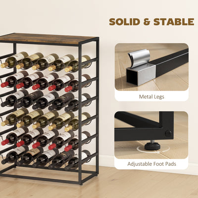 HOMCOM 30 Bottles Wine Rack, 6 Tier Free Standing Wine Storage Holder with Wood Effect Tabletop, Rustic Brown