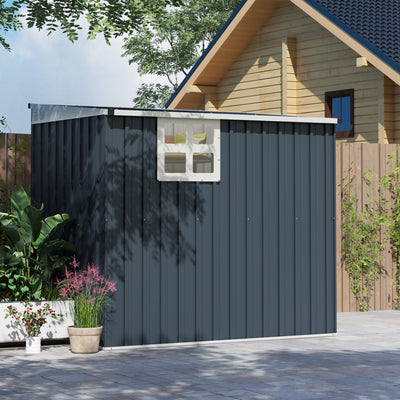 Outsunny 4 x 6ft Garden Metal Shed, Outdoor Storage Shed with Window, 2 Vents and Lockable Door for Garden, Patio, Dark Grey 