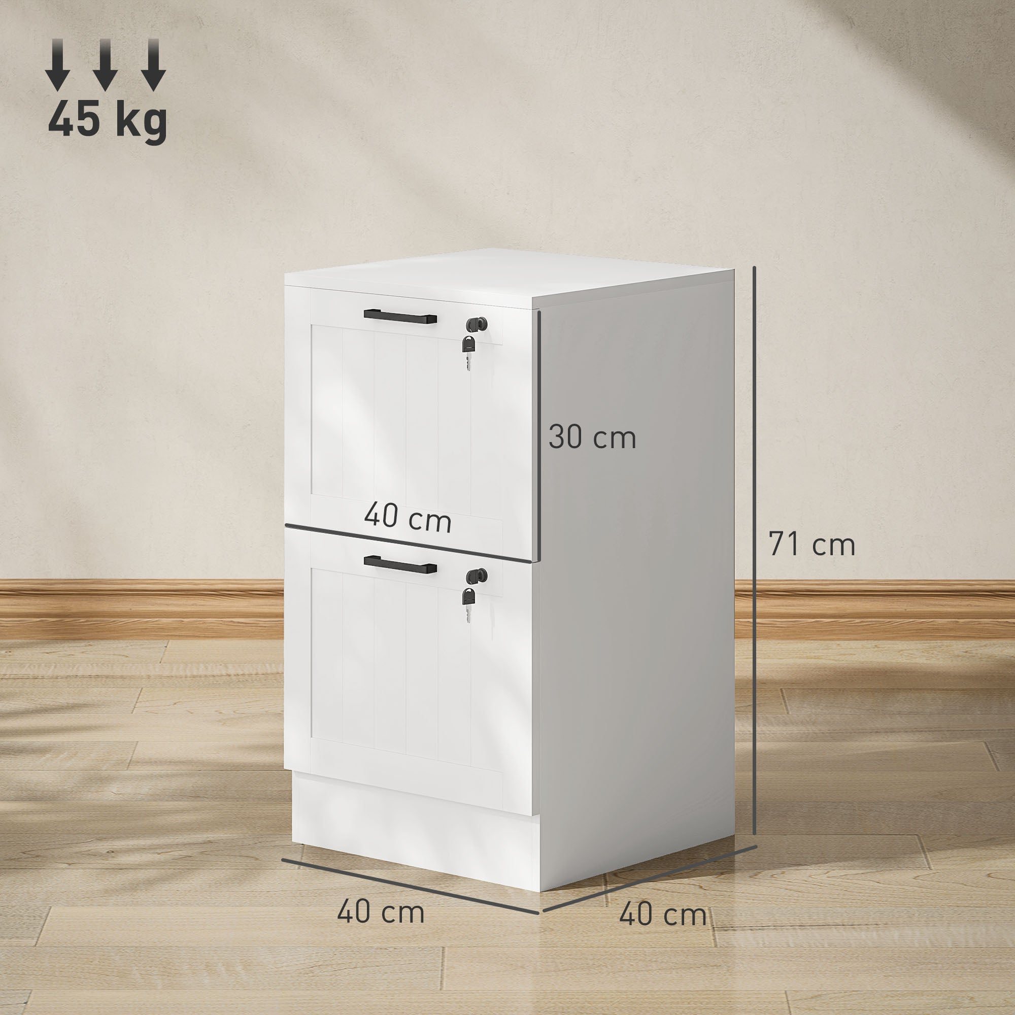HOMCOM 2 Drawer Filing Cabinet with Lock, Office Storage Cabinet with Adjustable Hanging Bars for A4 Letter Size Files, White 