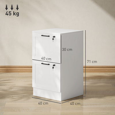 HOMCOM 2 Drawer Filing Cabinet with Lock, Office Storage Cabinet with Adjustable Hanging Bars for A4 Letter Size Files, White 