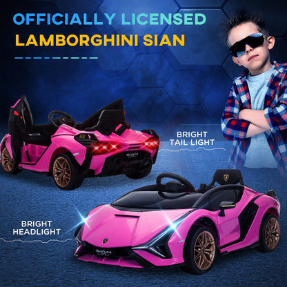 HOMCOM Lamborghini Sian Licensed 12V Kids Electric Ride On Car 2 Motors Toy Car with Remote Control Music Lights MP3 for 3-5 Years Pink 