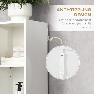 kleankin Tall Bathroom Cabinet with Adjustable Shelves, 5-Tier Modern Freestanding Tallboy with Storage Cabinets, White 