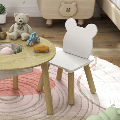 AIYAPLAY 3-Piece Kids Activity Table Set with Centre Mesh Bag, Bear-Shaped Backrest, for Arts and Crafts, Reading, Dining 