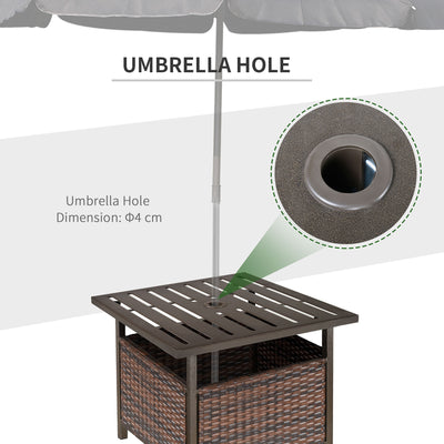 Outsunny Outdoor Rattan Wicker Patio Coffee Table w/ Umbrella Hole Suitable for Garden Backyard Brown 