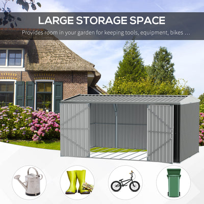 Outsunny 14 x 8ft Outdoor Garden Metal Storage Shed with Lockable Door, Tool Storage Box for Garden, Patio and Lawn, Grey 
