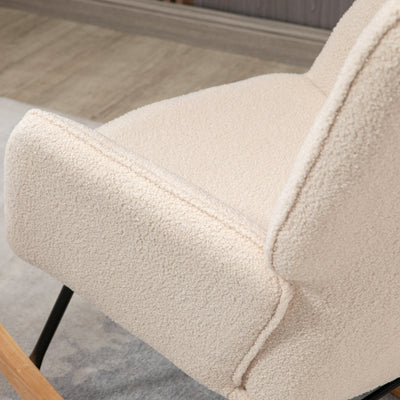 HOMCOM Berber Fleece Nursery Glider Rocker for Nursing, Wingback Rocking Chair for Living Room, Beige 