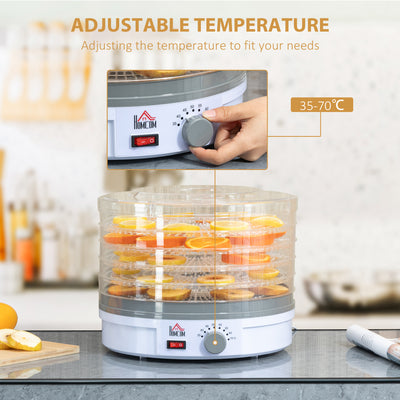 HOMCOM 5 Tier Food Dehydrator, 245W Food Dryer Machine with Adjustable Temperature Control for Drying Fruit, Meat, Vegetable, Jerky and Pet Treat, White 