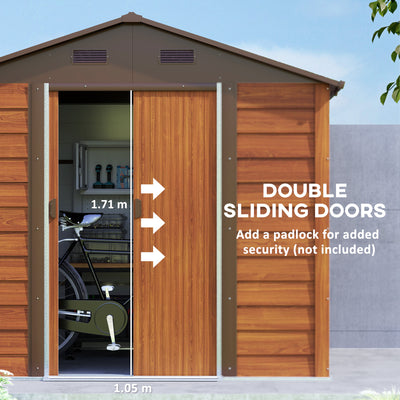 Outsunny 8 x 6ft Garden Storage Shed with Sliding Door - Brown Wood Effect 