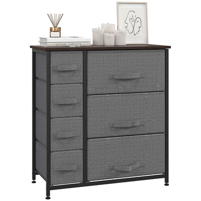 HOMCOM Chest of Drawers with 7 Drawers, Fabric Drawers with Large Storage Space, Drawers Dresser with Metal Frame, Adjustable Feet for Bedroom Living Room, Dark Grey 