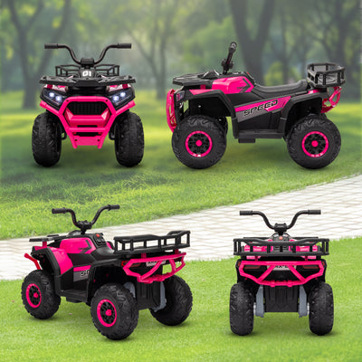 AIYAPLAY 12V Kids Electric Ride on ATV, Battery Powered Quad Bike w/ Spring Suspension, Forward Backward, Storage Basket - Pink 