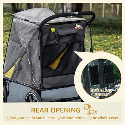 PawHut One-Click Foldable Pet Travel Stroller with Rain Cover, Cat Dog Pushchair with Universal Front Wheels, Shock Absorber, Storage Bags, Mesh Window, Safety Leash for Large and Medium Dogs (Grey) 