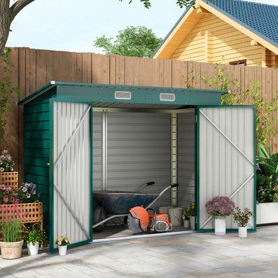 Outsunny 3.7 x 7.9ft Galvanised Steel Shed, with Latched Door and Padlock - Green 