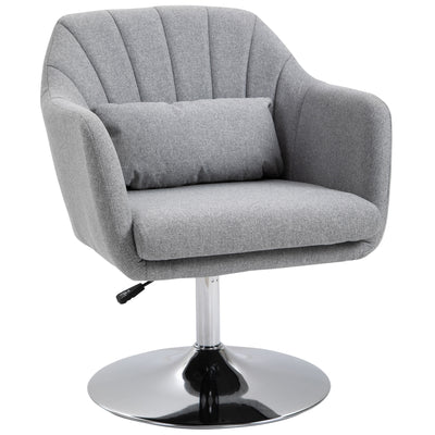 HOMCOM Swivel Linen Fabric Accent Chair for Living Room Contemporary Vanity Armchair with Adjustable Height Thick Cushion Lumbar Support Armrest for Bedroom Office Light Grey 