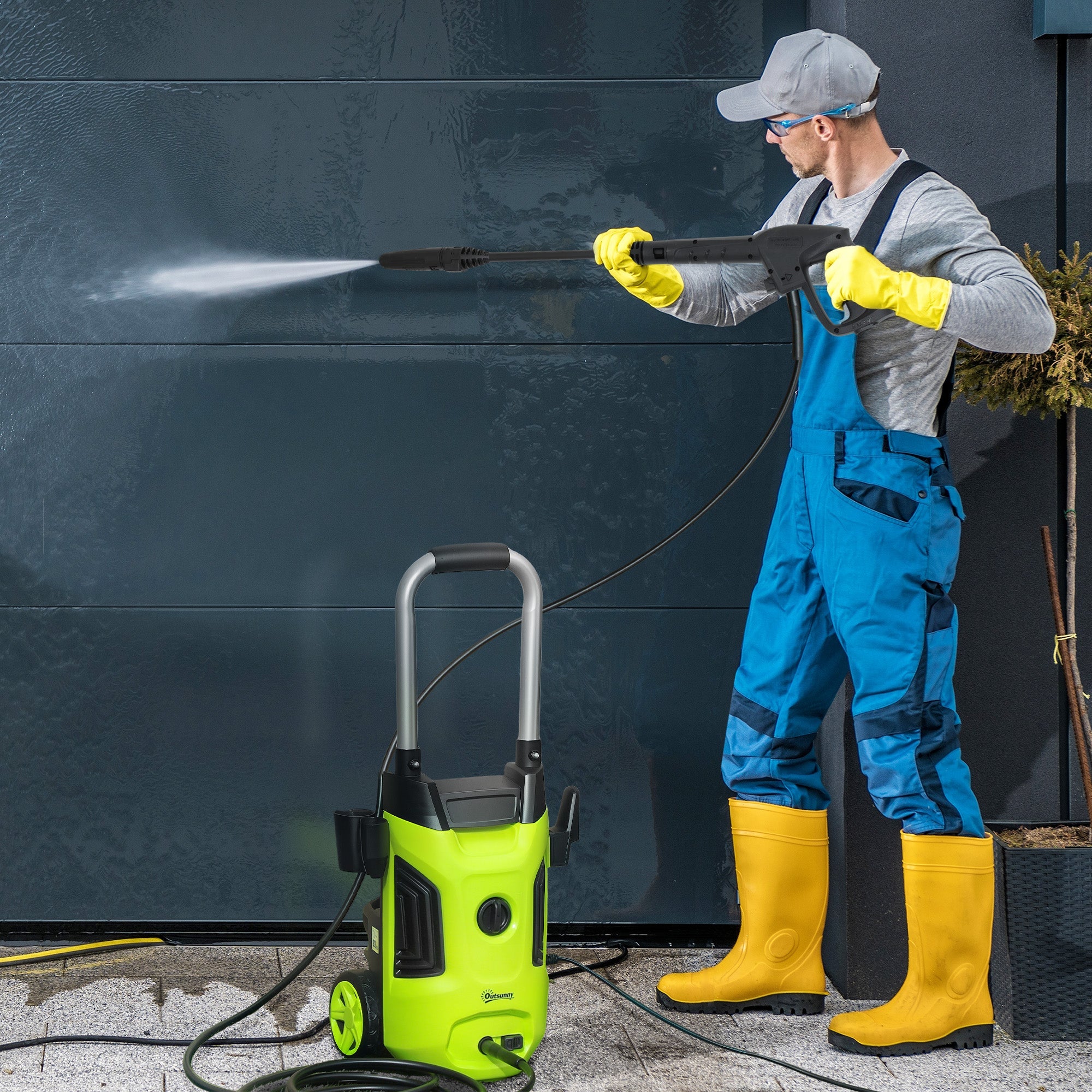 Outsunny 1800W High Pressure Washer, 150 Bar Pressure, 420 L/h Flow, Portable Electric Power Washer Jet Wash Cleaner with Adjustable Nozzle, 6M Hose, Steel Handle for Home Patio Car Driveway, Green 