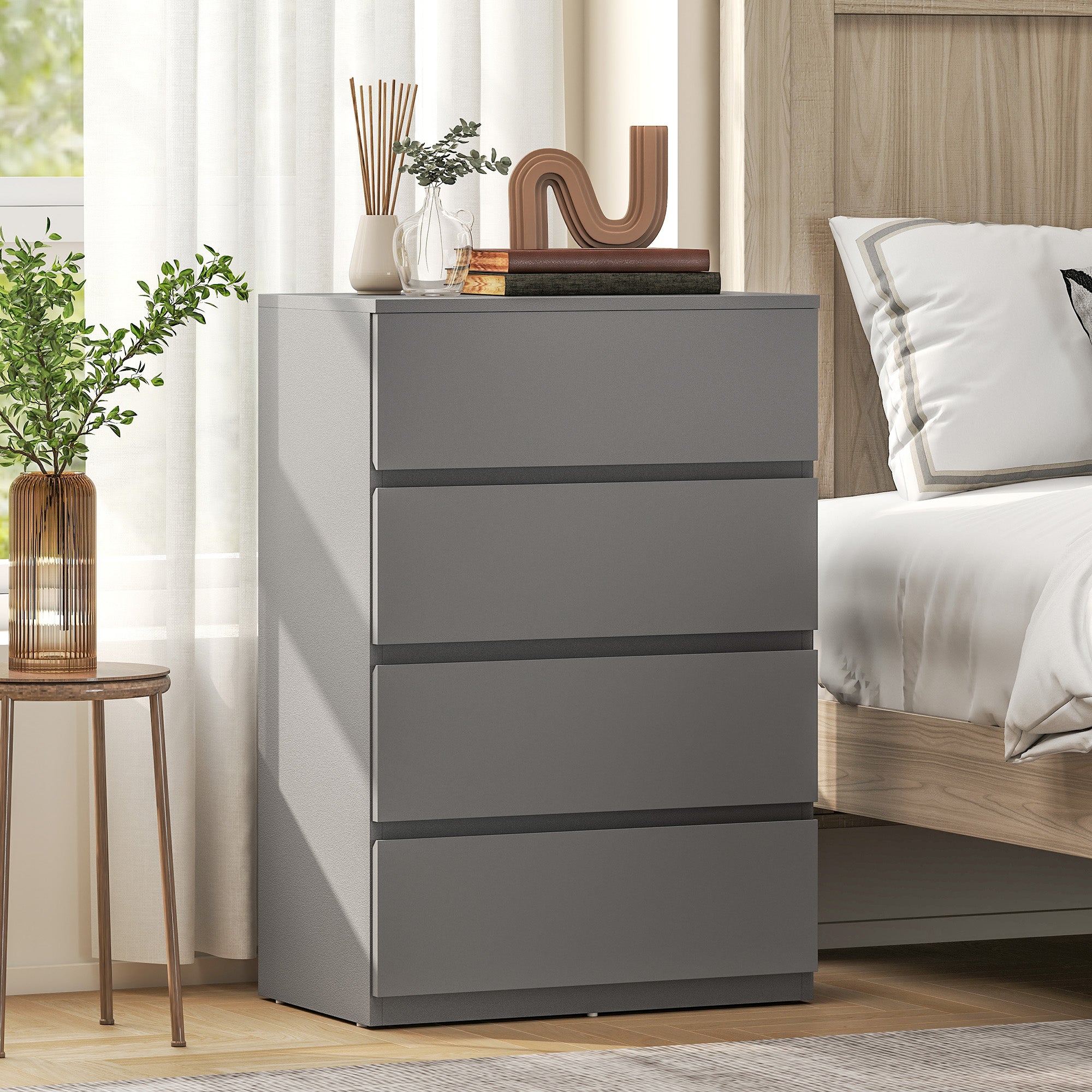 HOMCOM Chest of Drawers, 4-Drawer Storage Cabinets, Modern Dresser, Storage Drawer Unit for Bedroom 
