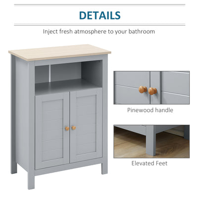 kleankin Bathroom Floor Cabinet, Free Standing Cupboard with Double Doors and Adjustable Shelf for Kitchen, Hallway, Living Room, Grey 