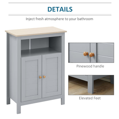 kleankin Bathroom Floor Cabinet, Free Standing Cupboard with Double Doors and Adjustable Shelf for Kitchen, Hallway, Living Room, Grey 