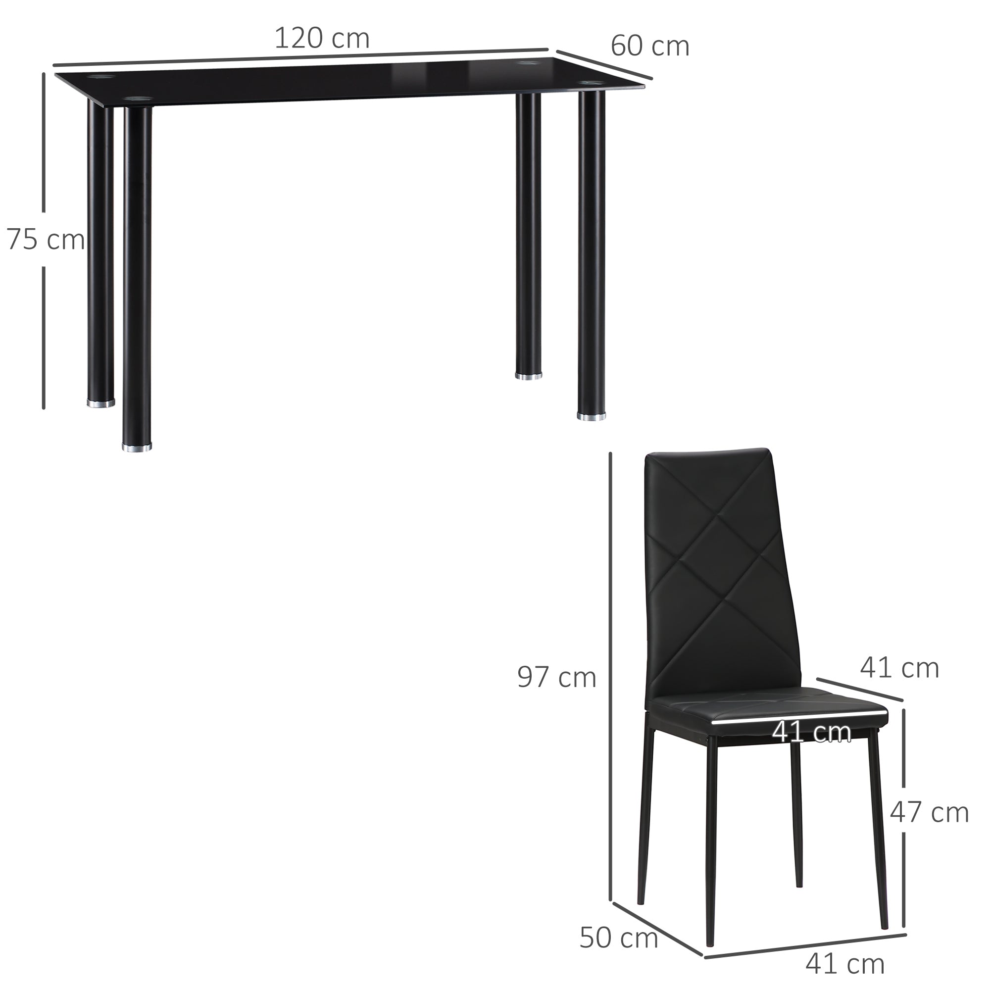 HOMCOM Modern Dining Table Set for 4, Space-Saving 5 Pieces Kitchen Table Set with Rectangle Table and Steel Frame, Black 
