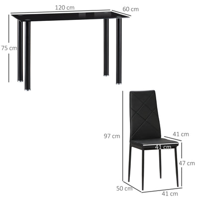 HOMCOM Modern Dining Table Set for 4, Space-Saving 5 Pieces Kitchen Table Set with Rectangle Table and Steel Frame, Black 