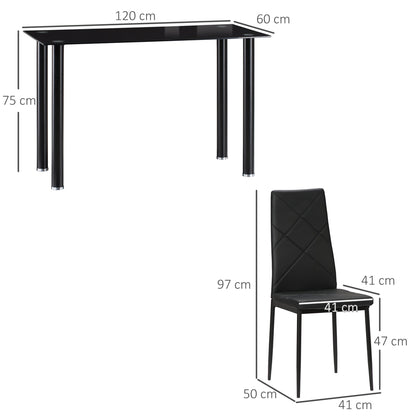 HOMCOM Modern Dining Table Set for 4, Space-Saving 5 Pieces Kitchen Table Set with Rectangle Table and Steel Frame, Black 