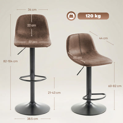 HOMCOM Bar Stools Set of 2, Modern Swivel Barstools with Footrest for Kitchen Island and Dining Room, Brown 