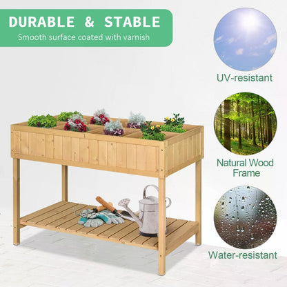 Outsunny Garden Wooden Planters, Rectangular 8 Compartment Plant Stand, Oak Tone 