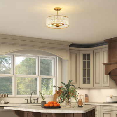 HOMCOM Crystal Ceiling Light Fixture, Semi Flush Mount Modern Crystal Chandelier Ceiling Light for Living Room, Bedroom, Hallway,  Dining Room, E14 Base 3-Lights, Gold Tone 