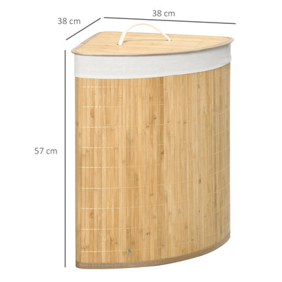 HOMCOM Bamboo Laundry Basket with Lid, 55 Litres Laundry Hamper with Removable Washable Lining,  Corner Washing Baskets, 38 x 38 x 57cm, Natural 