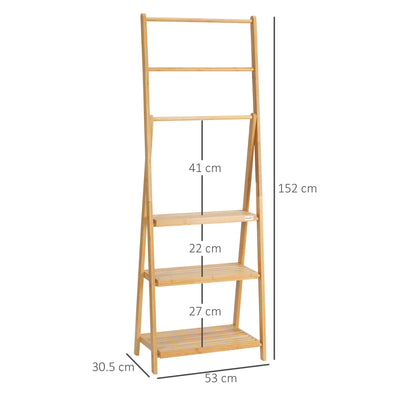 kleankin Freestanding Natural Bamboo Towel Rack with 3 Towel Rails and 3 Storage Shelves, Space-Saving Foldable Towel Holder for Bathroom 
