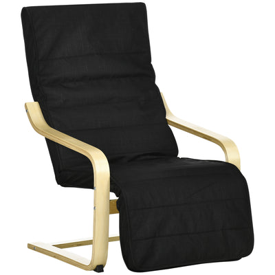 HOMCOM Wooden Lounging Chair Deck Relaxing Recliner Lounge Seat with Adjustable Footrest & Removable Cushion Cover, Black 