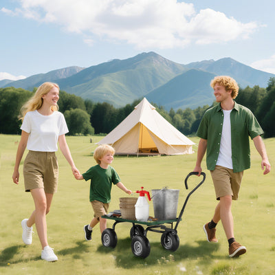 Outsunny Garden Trolley Cart, Heavy Duty Garden Cart with Metal Frame, 10" Pneumatic Wheels, Rotating Handle, 150kg Capacity, for Garden, Farm, Green 