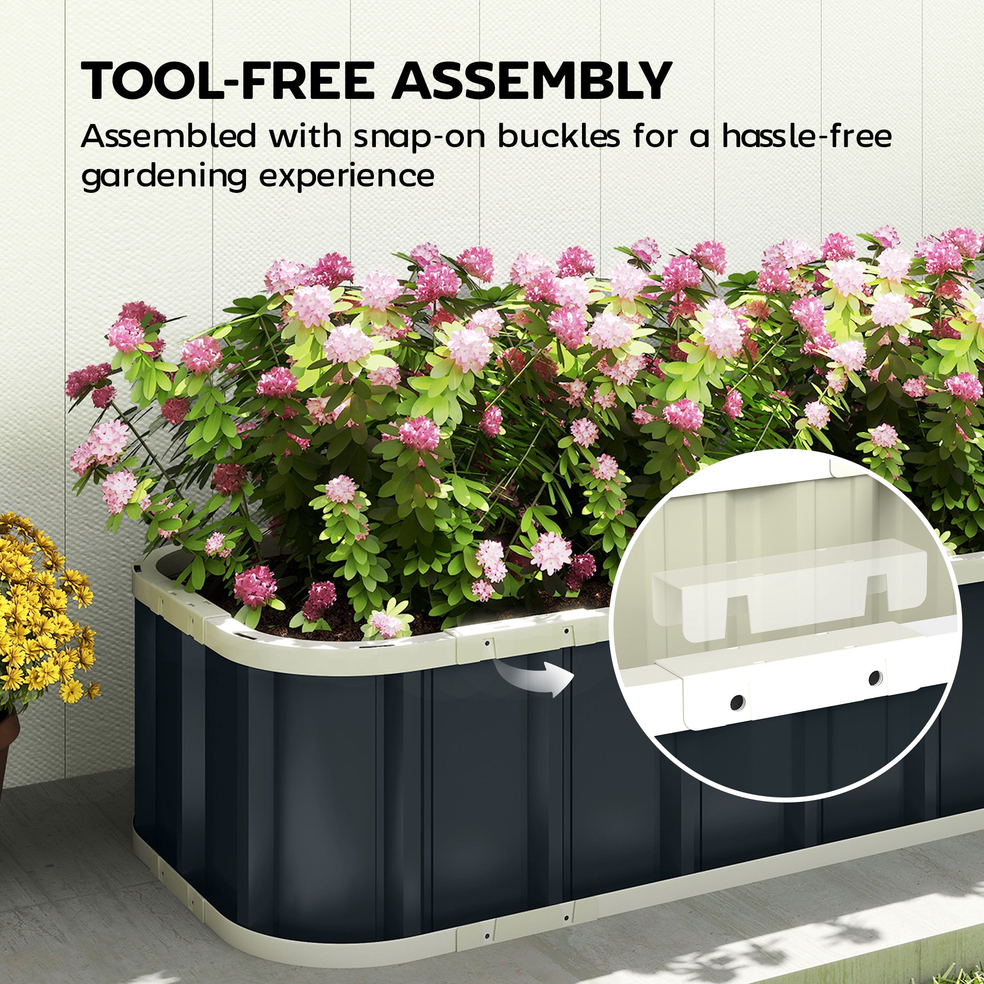 Outsunny Galvanised Raised Garden Bed, 4.5 x 2 x 1 ft Metal Planter with Gloves and Folded Edging, Dark Grey 