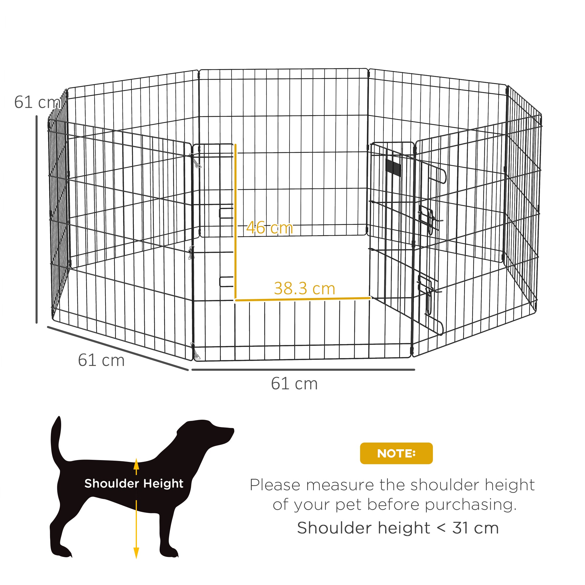 PawHut Dog Playpen, Puppy Pen, Eight-Panel Metal Fence, for Small Dogs, Indoors, Outdoors - Black 
