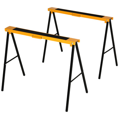 HOMCOM 2PCS Saw Horse Twin Pack Folding Workbench Metal Trestle Stands with Non-slip EVA Surface for Sawing Work Max Load 125kg 