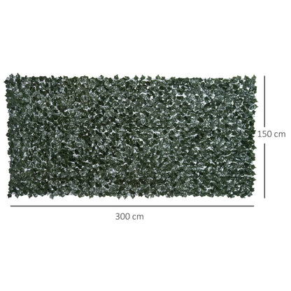 Outsunny 2-Piece Artificial Leaf Hedge Screen Privacy Fence Panel for Garden Outdoor Indoor Decor, Dark Green, 3M x 1.5M 