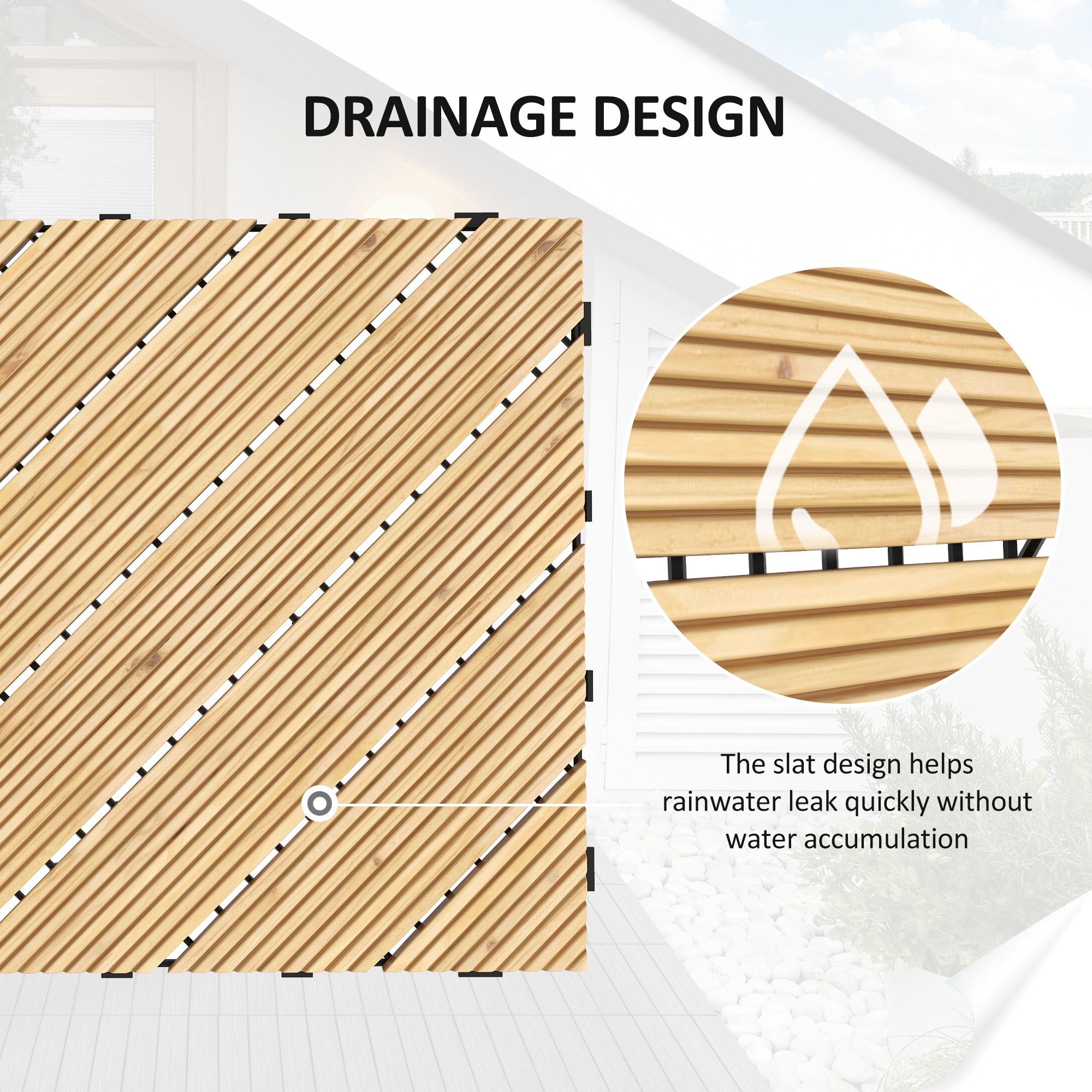 Outsunny 27 Pcs Wooden Interlocking Decking Tiles, 30 x 30 cm Anti-slip Outdoor Flooring Tiles, 0.81\'e3\'8e\'a1 per Pack, All Weather Use for Patio, Balcony, Terrace, Hot Tub, Yellow 