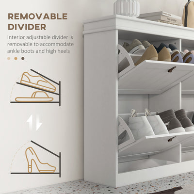 HOMCOM Slim Shoe Cabinet, Shoe Cabinet with 4 Drop-Down Drawers, 105W x 24D x 82.5H cm,  White 