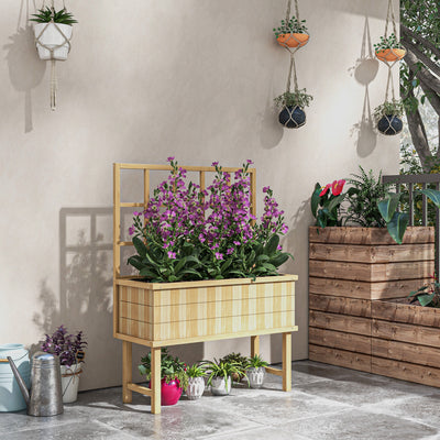 Outsunny 45 x 105cm Wooden Garden Planter, with Trellis - Natural 