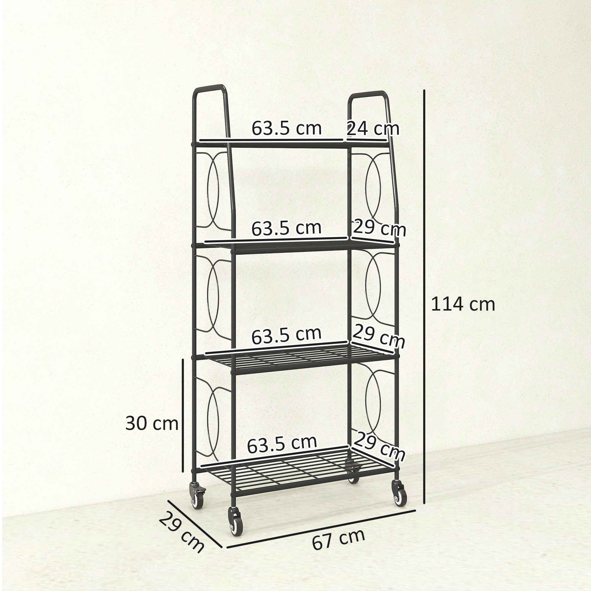 Outsunny 4-Tier Metal Plant Stand, Heavy Duty Ladder Shelf Potted Plants Display Rack with Lockable Wheels 
