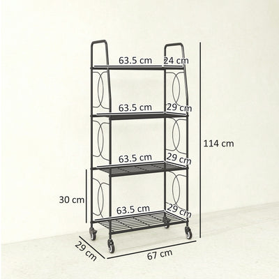 Outsunny 4-Tier Metal Plant Stand, Heavy Duty Ladder Shelf Potted Plants Display Rack with Lockable Wheels 