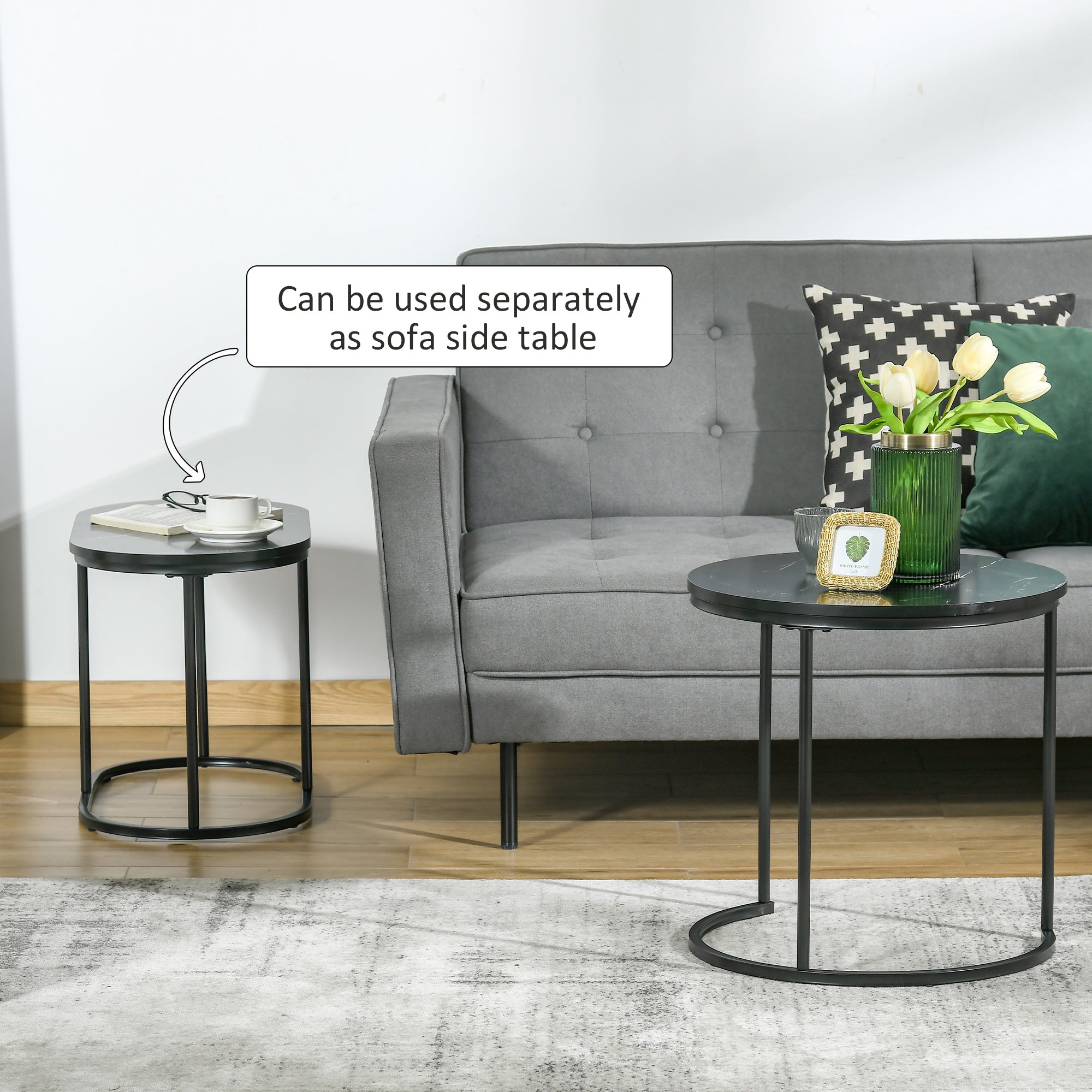 HOMCOM Marble-Effect Nest of Tables - Black/White 