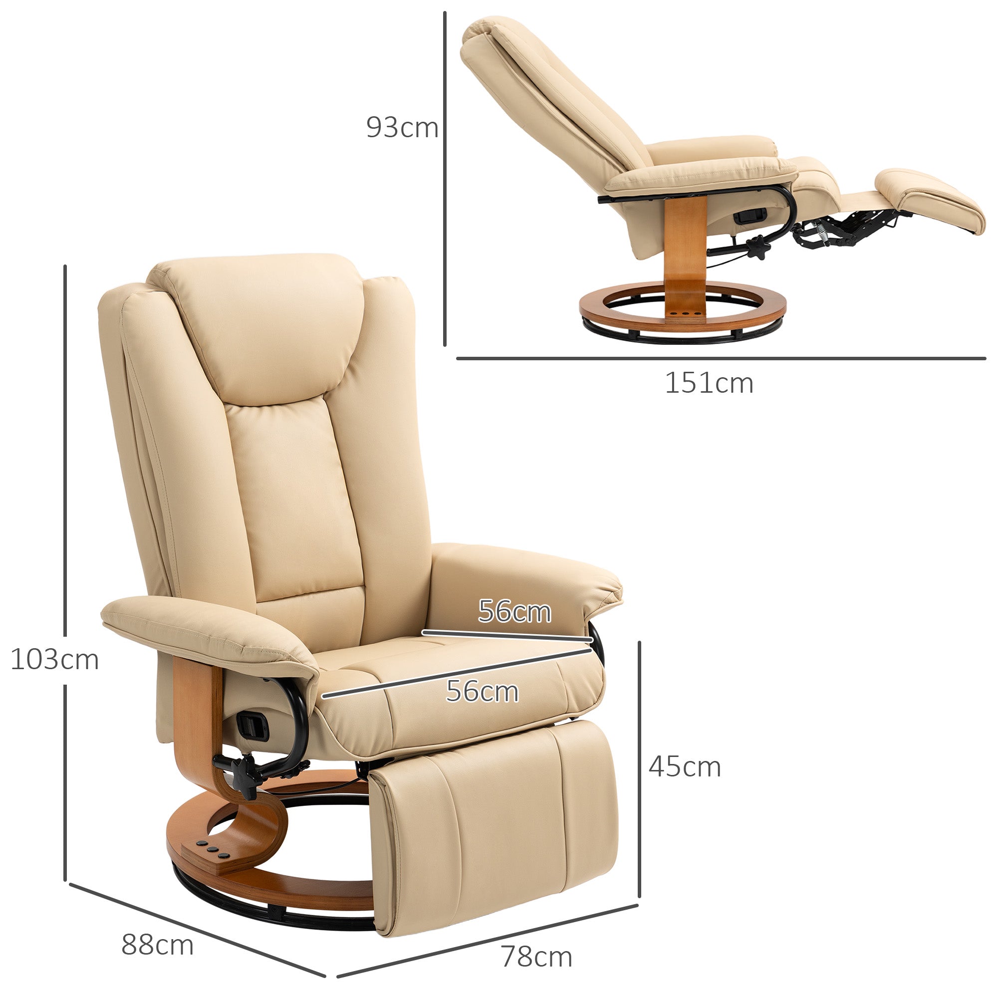 HOMCOM Faux Leather Recliner Chair - Beige 