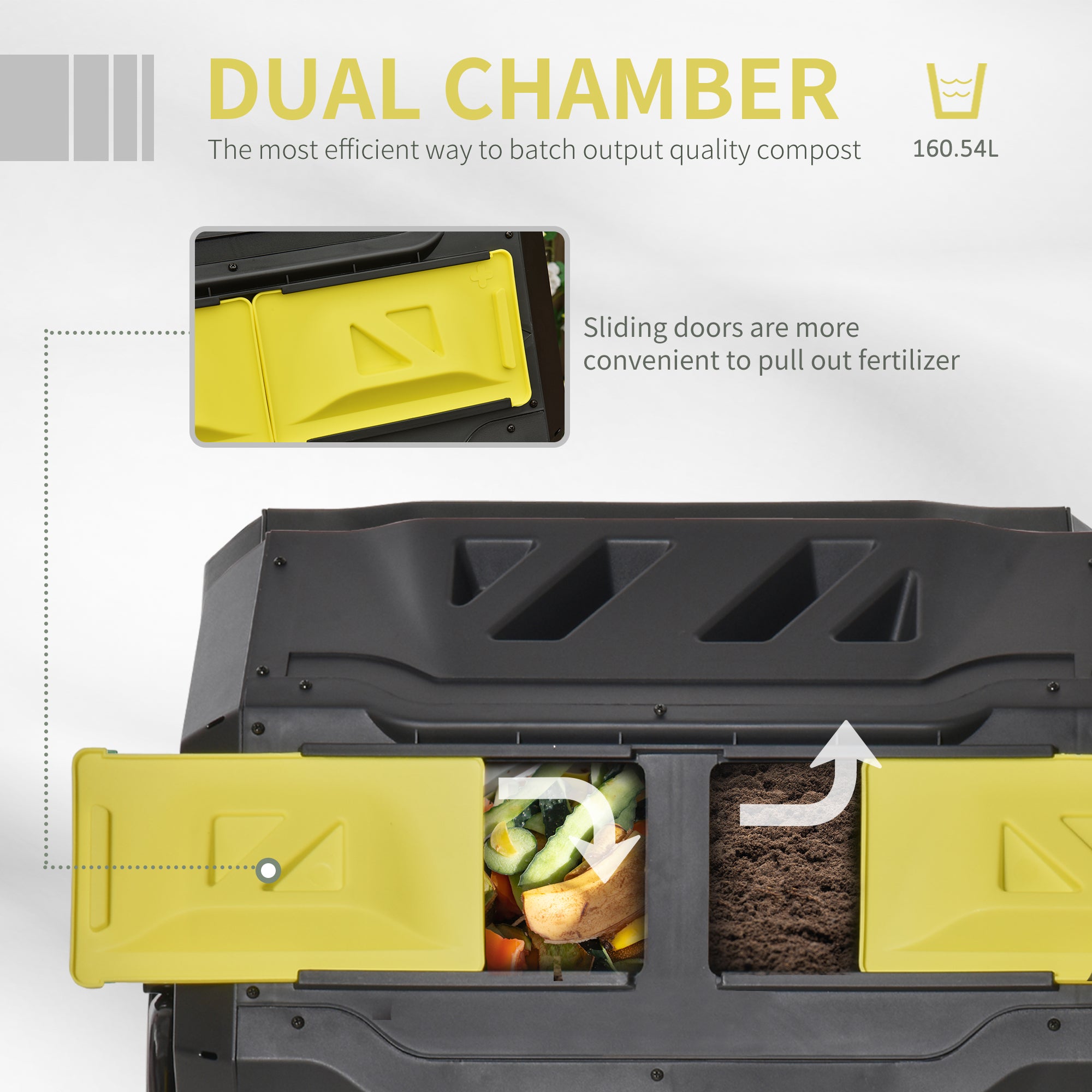 Outsunny 160L 360\'c2\'b0 Rotating Dual Chamber Composter - Yellow