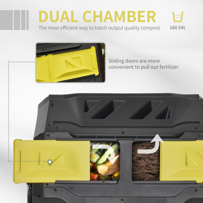 Outsunny 160L 360\'c2\'b0 Rotating Dual Chamber Composter - Yellow 